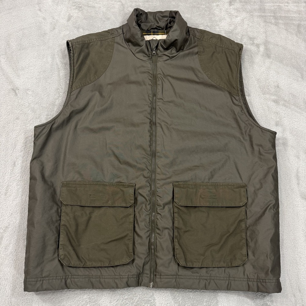 St Johns Bay Vest Mens XXL Green Flannel Lined Canvas Full Zip Hiking Outdoor